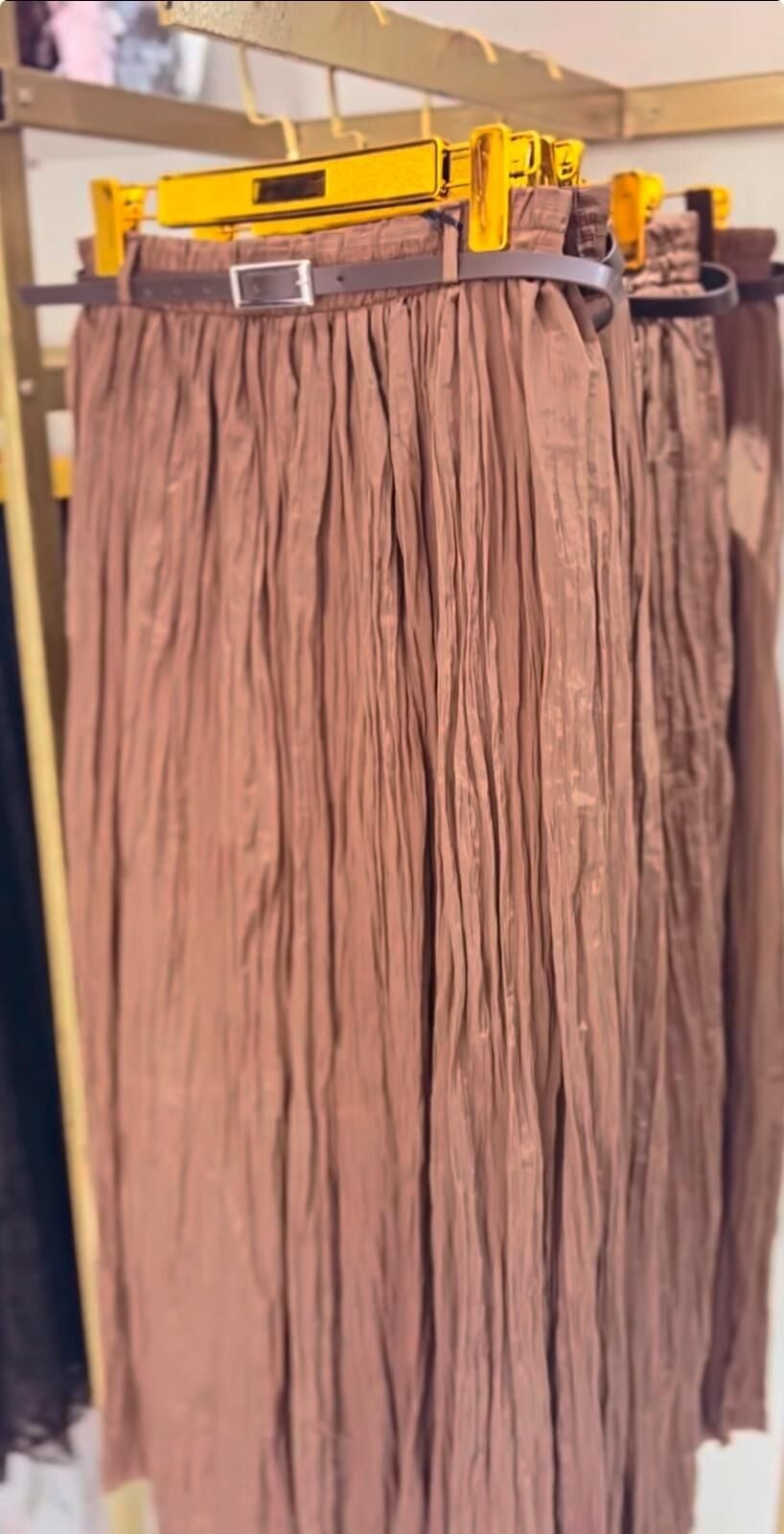 BÜZGÜ MODEL KEMERLİ ETEK KAHVERENGİ