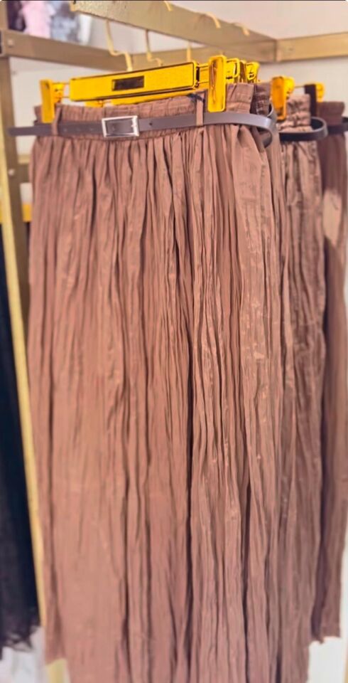 BÜZGÜ MODEL KEMERLİ ETEK KAHVERENGİ