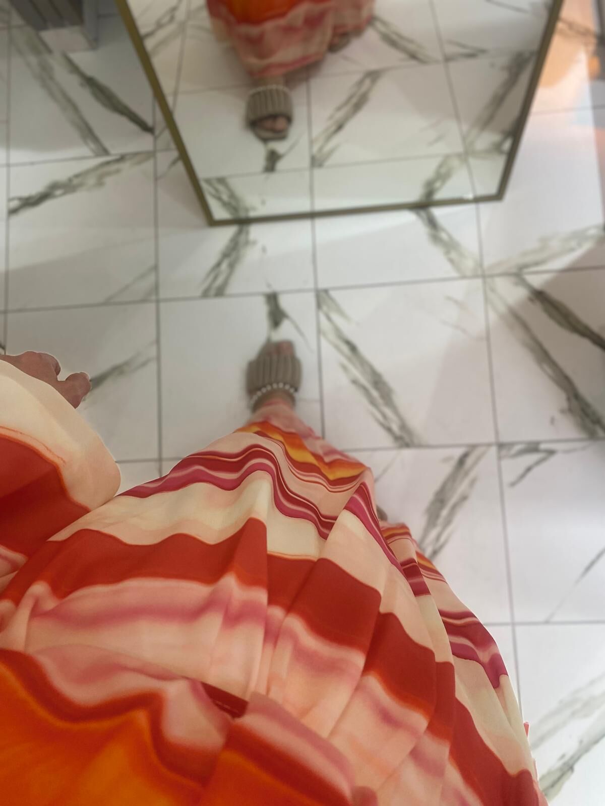 DESENLİ ŞİFON ELBİSE RENK TURUNCU