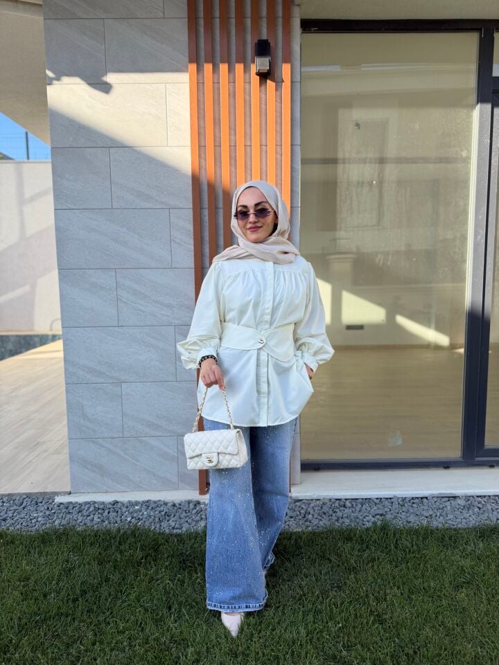 Sarı önden düğmeli gömlek