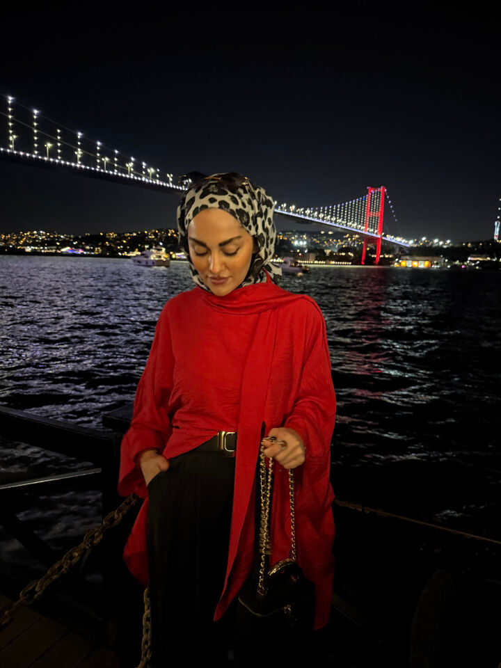 Kırmızı sabriella keten gömlek